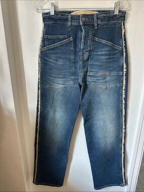 MAC Blue Denim Jeans with Frayed Side Stripe